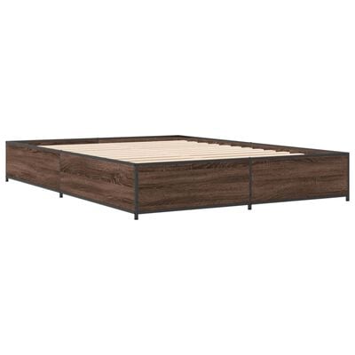 vidaXL Cadre de lit chêne marron 135x190 cm bois d'ingénierie et métal