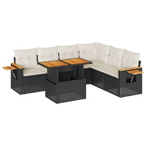 vidaXL Salon de jardin avec coussins 7 pcs noir r&eacute;sine tress&eacute;e acacia