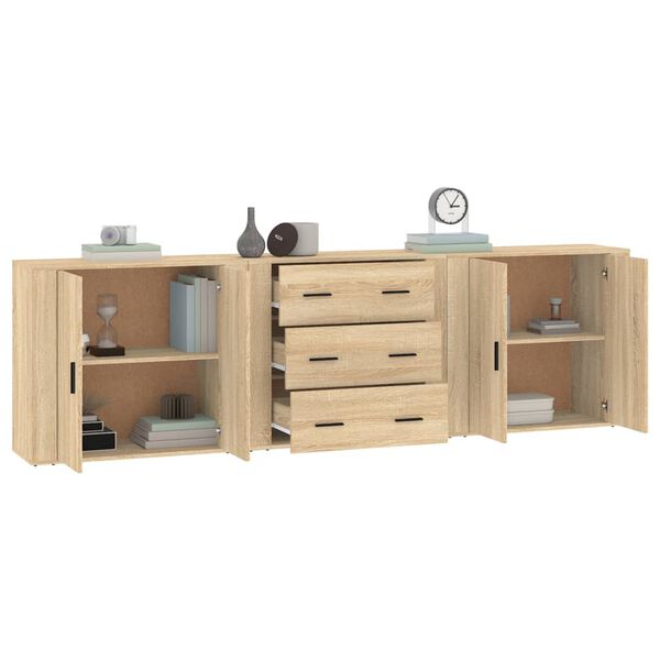 vidaXL Buffets 3 pcs Ch&ecirc;ne sonoma Bois d'ing&eacute;nierie
