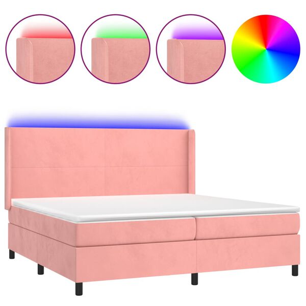 vidaXL Sommier &agrave; lattes de lit matelas et LED Rose 200x200 cm Velours