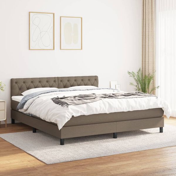 vidaXL Sommier &agrave; lattes de lit avec matelas Taupe 160x200 cm Tissu