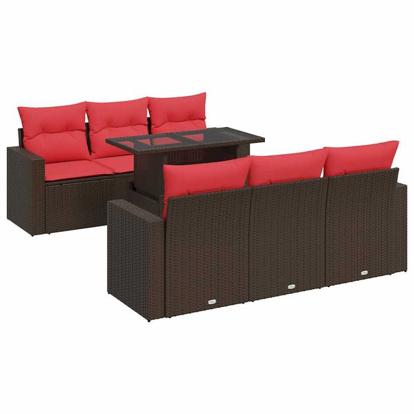 vidaXL Salon de jardin avec coussins 7pcs marron r&eacute;sine tress&eacute;e acacia