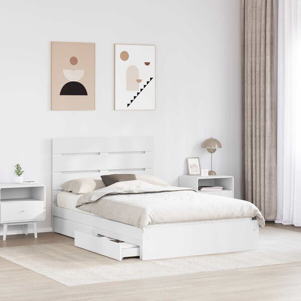 vidaXL Lit de Rangement Blanc 120 x 190 cm Bois d'ing&eacute;nierie