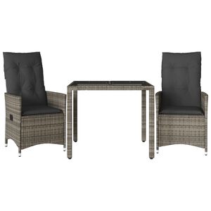 vidaXL Ensemble de bistro 3 pcs avec coussins gris r&eacute;sine tress&eacute;e
