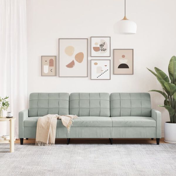 vidaXL Canap&eacute; &agrave; 3 places Gris clair 210 cm Velours