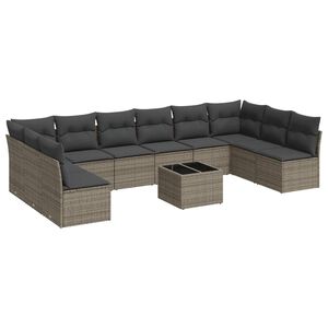 vidaXL Salon de jardin 11 pcs avec coussins gris r&eacute;sine tress&eacute;e