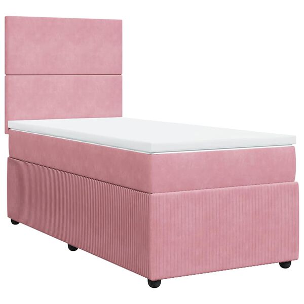 vidaXL Sommier &agrave; lattes de lit avec matelas Rose 90x200 cm Velours