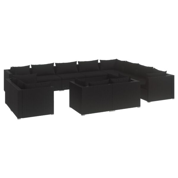vidaXL Salon de jardin 12 pcs avec coussins Noir R&eacute;sine tress&eacute;e
