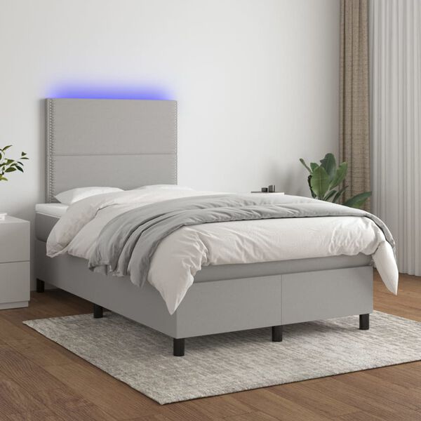 vidaXL Sommier &agrave; lattes de lit et matelas et LED Gris clair 120x200 cm