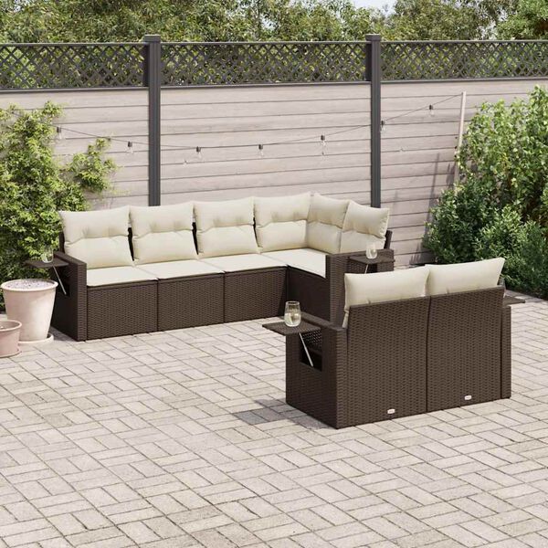 vidaXL Salon de jardin avec coussins 7 pcs marron r&eacute;sine tress&eacute;e