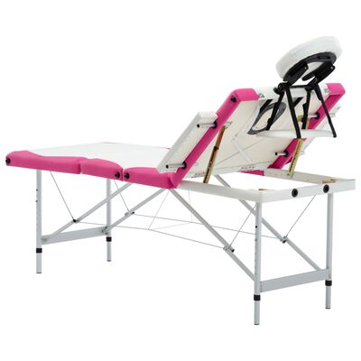 vidaXL Table de massage pliable 4 zones Aluminium Blanc et rose