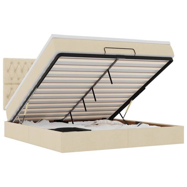 VidaXL Cadre de lit ottoman avec matelas cr&egrave;me 180x200 cm tissu
