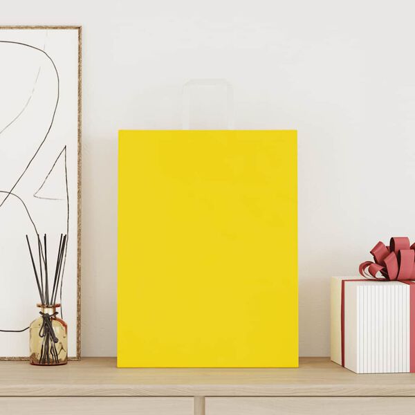 vidaXL Sacs en papier 50 pcs avec poign&eacute;es jaune 32x12x42 cm