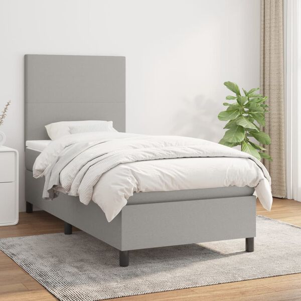 vidaXL Sommier &agrave; lattes de lit avec matelas Gris clair 100x200cm Tissu