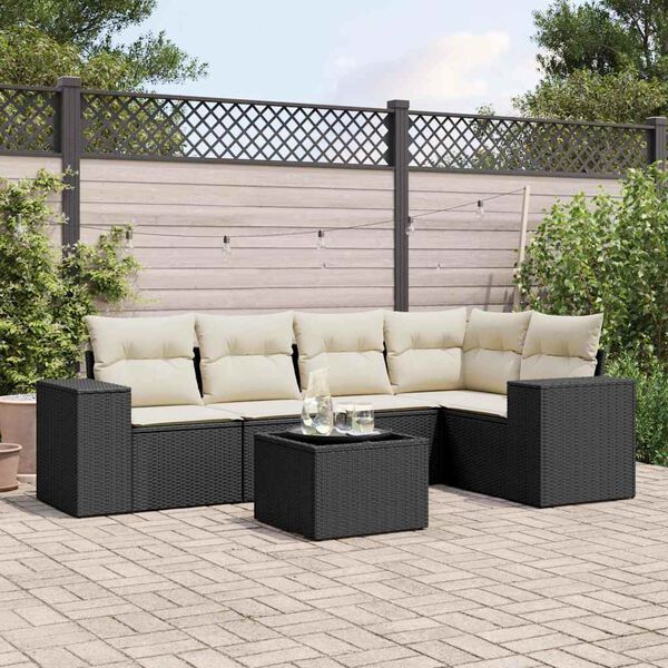 vidaXL Salon de jardin 6 pcs avec coussins noir r&eacute;sine tress&eacute;e