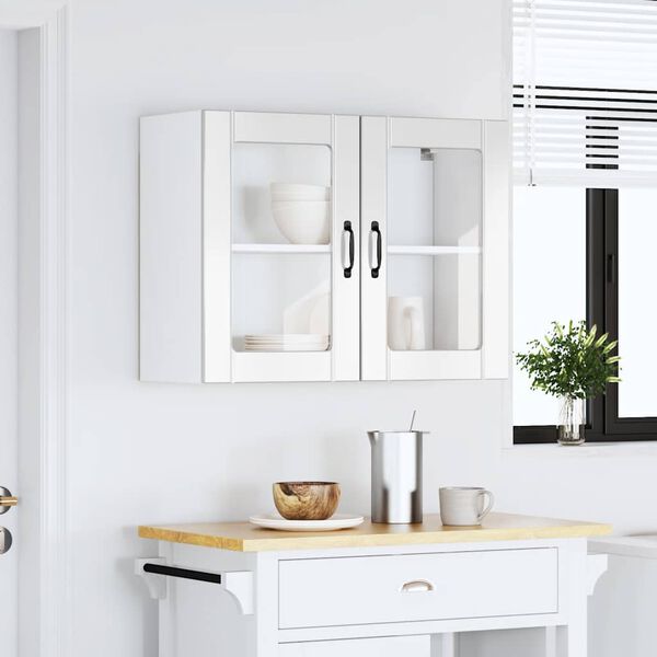 vidaXL Armoire murale de cuisine avec porte vitr&eacute;e "Lucca" Bois d'ing&eacute;nierie blanc brillant