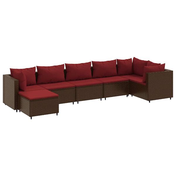 vidaXL Salon de jardin avec coussins 7 pcs marron r&eacute;sine tress&eacute;e
