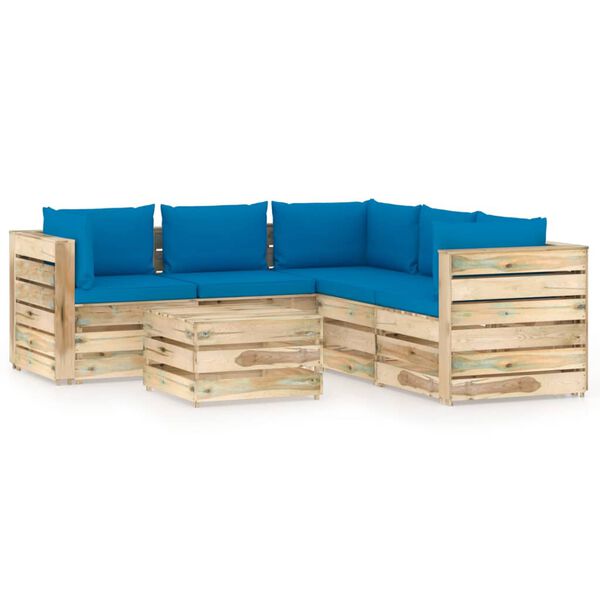 vidaXL Salon de jardin 6 pcs avec coussins Bois impr&eacute;gn&eacute; de vert