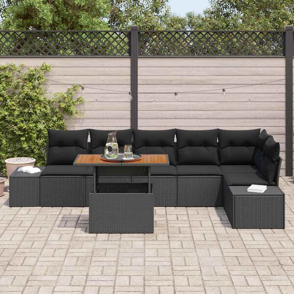 vidaXL Ensemble de canap&eacute; de jardin 7 pcs Noir Poly rotin