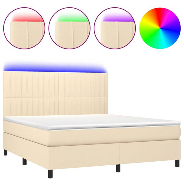 vidaXL Sommier &agrave; lattes de lit et matelas et LED Cr&egrave;me 180x200cm Tissu