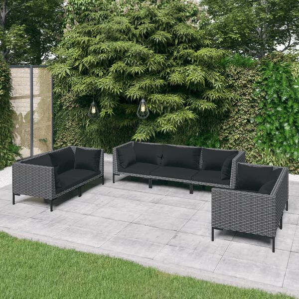 vidaXL Salon de jardin 7 pcs avec coussins R&eacute;sine tress&eacute;e Gris fonc&eacute;