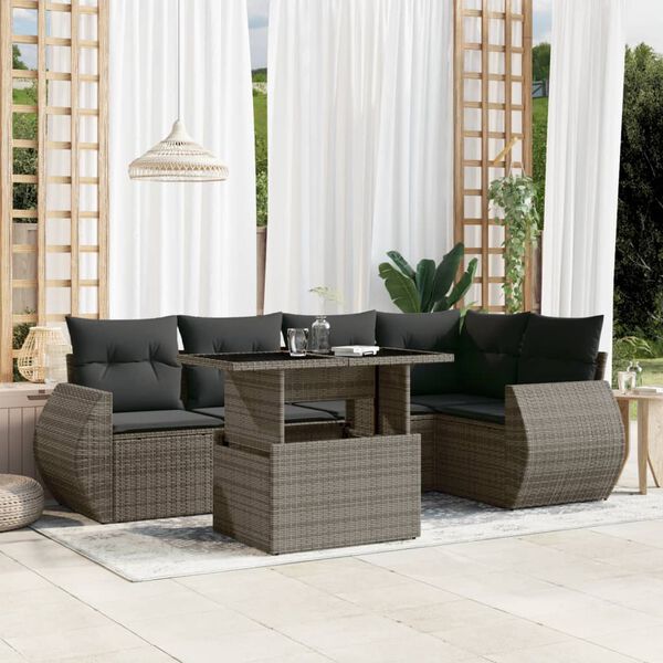 vidaXL Salon de jardin 6 pcs avec coussins gris r&eacute;sine tress&eacute;e