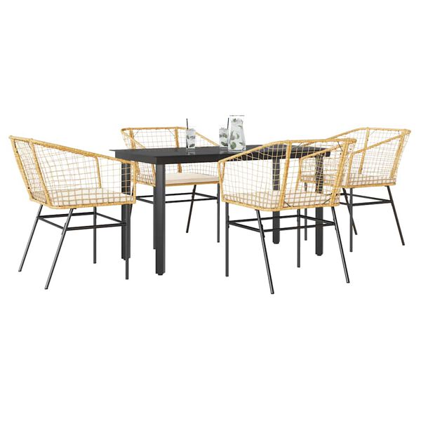 vidaXL Ensemble à manger jardin coussins 5pcs marron poly rotin verre
