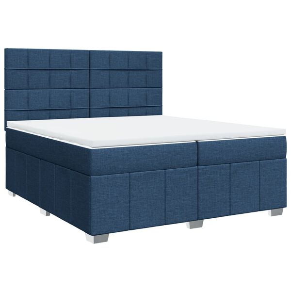 vidaXL Sommier &agrave; lattes de lit avec matelas Bleu 200x200 cm Tissu