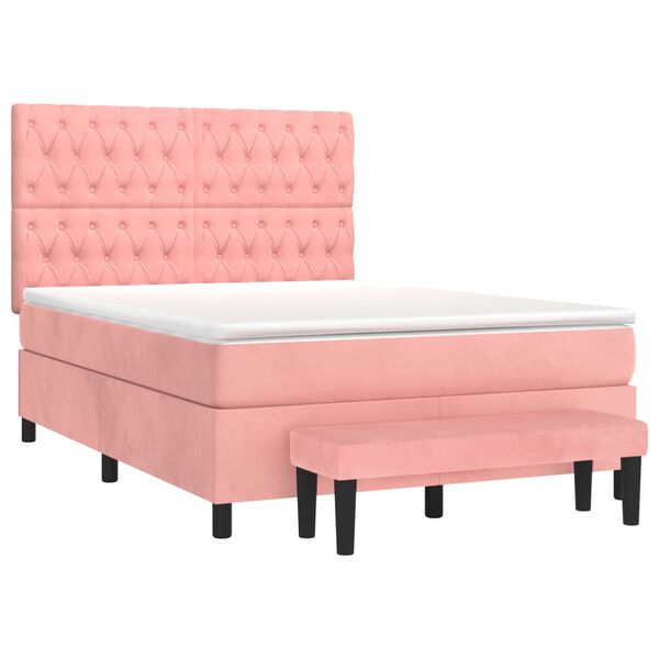 vidaXL Sommier &agrave; lattes de lit avec matelas Rose 140x200 cm Velours