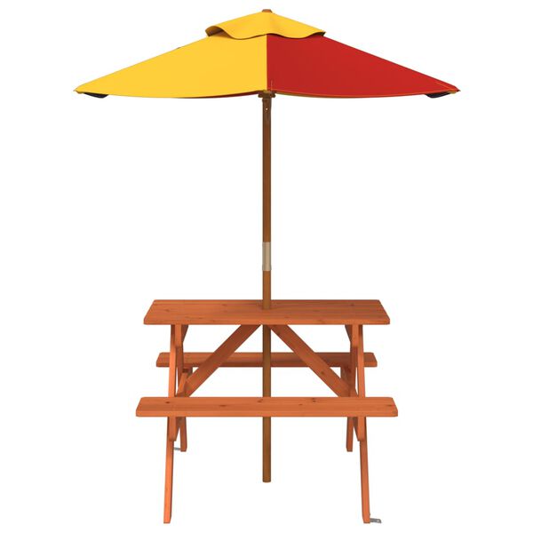 vidaXL Table de pique-nique pour 4 enfants avec parasol bois de sapin