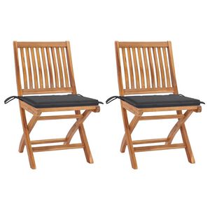 vidaXL Chaises pliantes (lot de 2) avec coussins anthracite, en teck massif