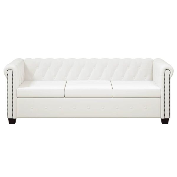 vidaXL Canap&eacute; Chesterfield &agrave; 3 places cuir synth&eacute;tique blanc