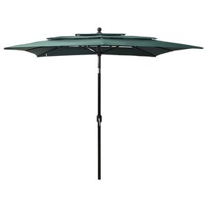 vidaXL Parasol de jardin &agrave; 3 niveaux avec m&acirc;t en aluminium vert