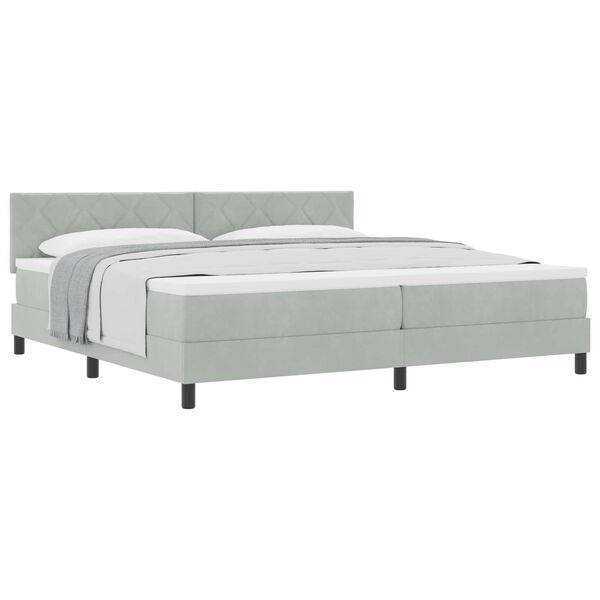 vidaXL Lit &agrave; ressorts avec matelas Gris clair 200 x 200 cm Velours
