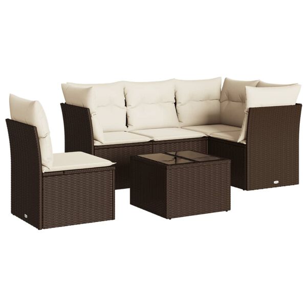 vidaXL Salon de jardin avec coussins 6 pcs marron r&eacute;sine tress&eacute;e
