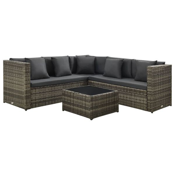 vidaXL Salon de jardin 4 pcs avec coussins résine tressée gris