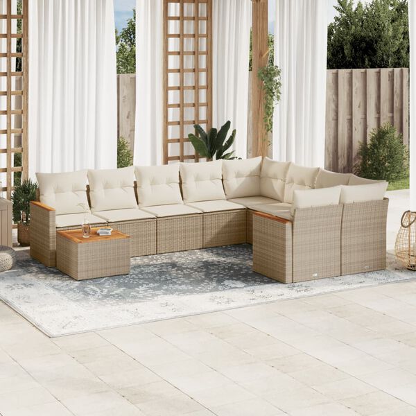 vidaXL Salon de jardin avec coussins 10 pcs beige r&eacute;sine tress&eacute;e