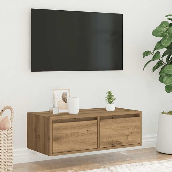 vidaXL Meuble TV avec lumières LED chêne artisanal 75x35,5x25 cm