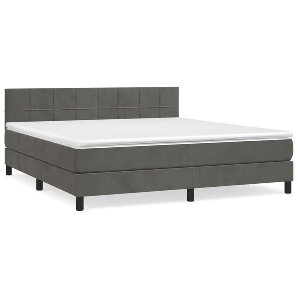 vidaXL Sommier &agrave; lattes de lit et matelas Gris fonc&eacute; 160x200cm Velours