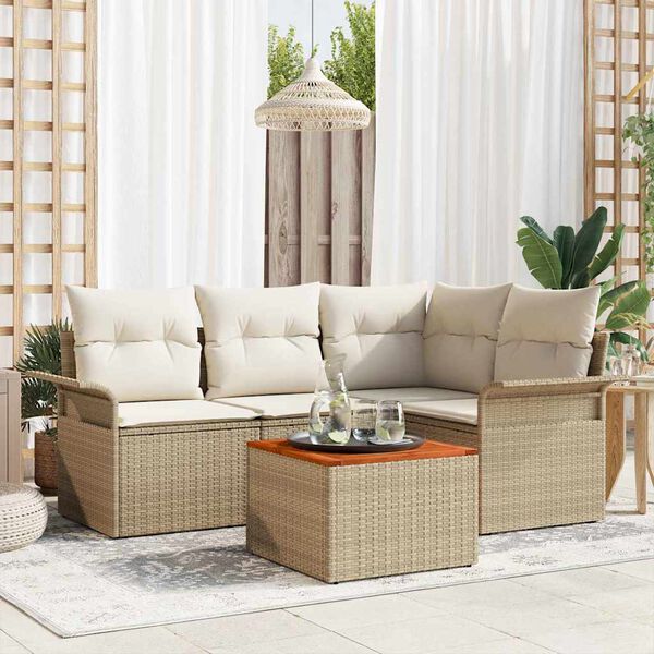 vidaXL Ensemble de canap&eacute; de jardin avec coussin 5 pcs Beige et cr&egrave;me