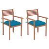 vidaXL Chaises de jardin lot de 2 et coussins bleu Bois de teck massif