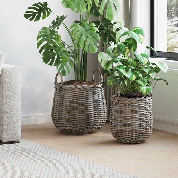 vidaXL Panier &agrave; Plantes avec stockage 2 pcs Gris Rattan Lacak
