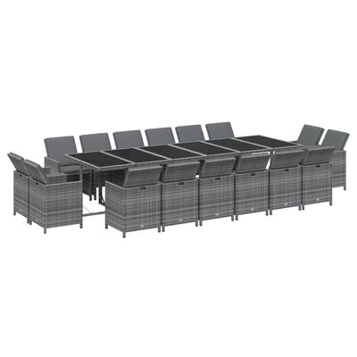 vidaXL Ensemble à manger de jardin coussins 17 pcs Résine tressée Gris