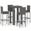 vidaXL Ensemble de bar d'ext&eacute;rieur 5 pcs coussins R&eacute;sine tress&eacute;e Gris