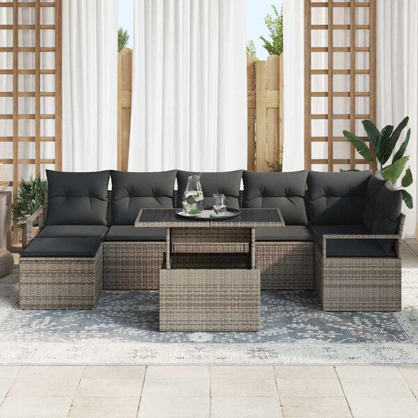 vidaXL Ensemble de canap&eacute; de jardin 8 pcs Gris Poly rotin