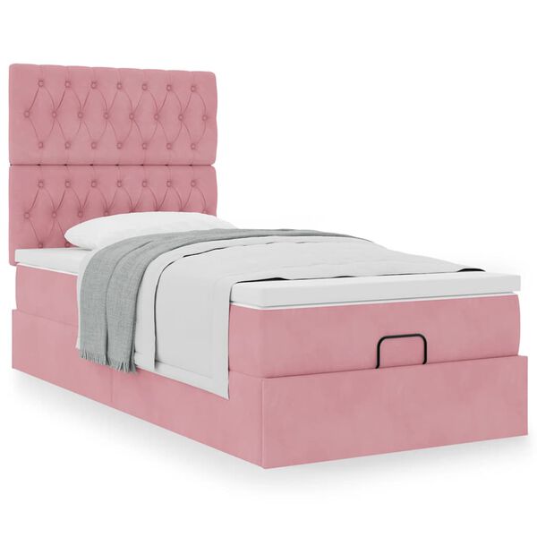 vidaXL Cadre de lit ottoman avec matelas rose 80x200 cm velours