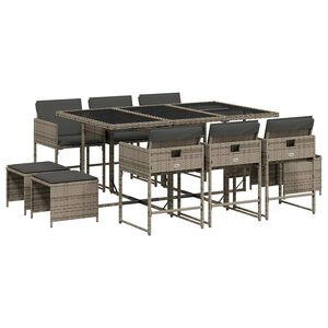 vidaXL Ensemble &agrave; manger de jardin 11pcs avec coussins gris poly rotin