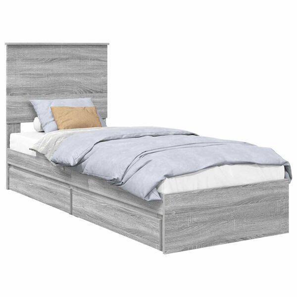 vidaXL Lit de Rangement Gris Sonoma 75 x 190 cm Bois d'ing&eacute;nierie