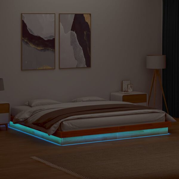 vidaXL Cadre de lit &agrave; LED sans matelas 200x200 cm bois massif
