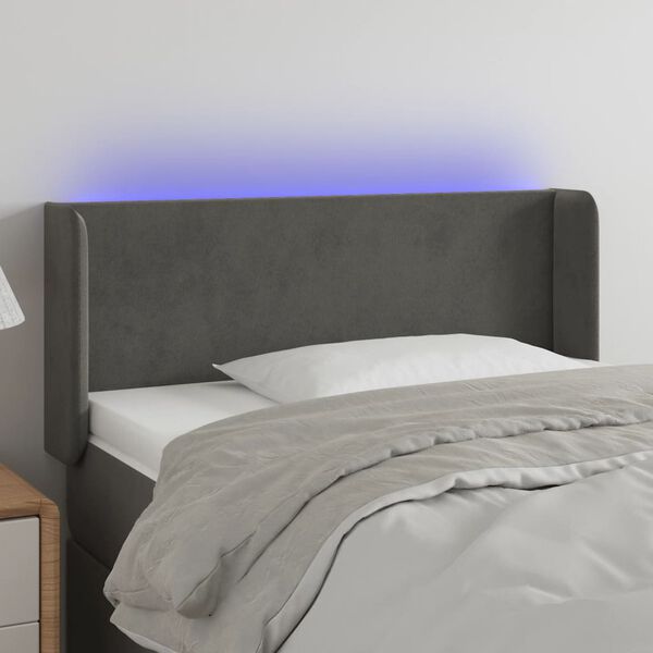 vidaXL T&ecirc;te de lit &agrave; LED Gris fonc&eacute; 93x16x78/88 cm Velours